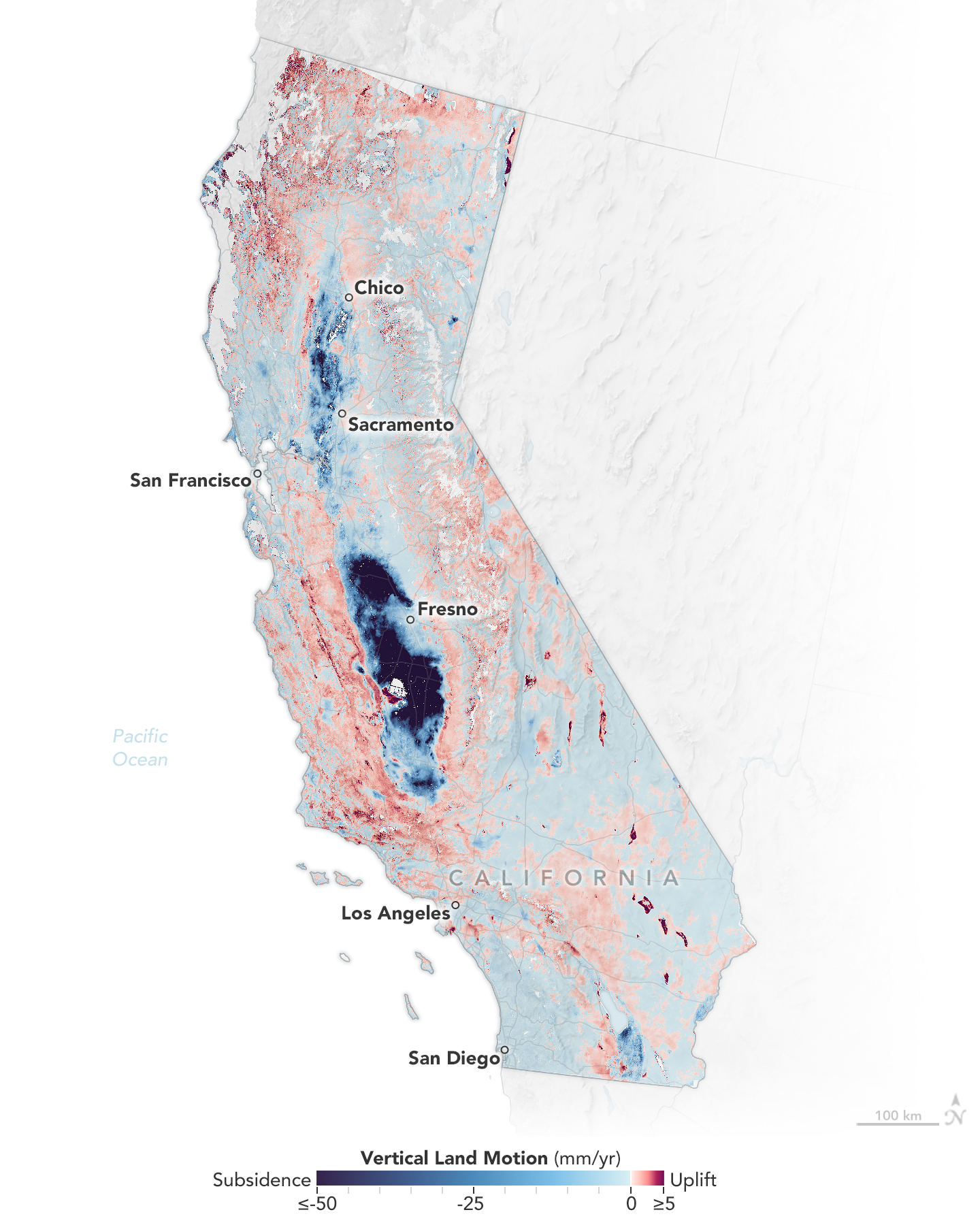 Scientists mapped land sinking in coastal California cities (NASA)
