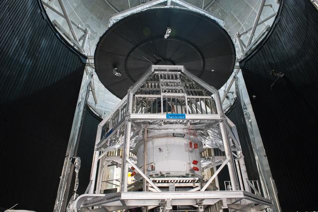 Orion Spacecraft is prepared for Space Environment Testing at the Glenn Research Center, GRC Plum Brook Station, Space Environments Complex