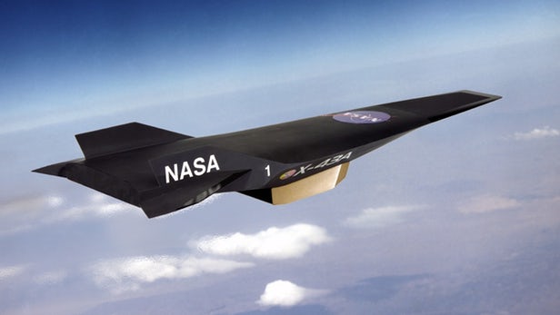 Black NASA hypersonic jet in flight