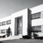 Front of office building .