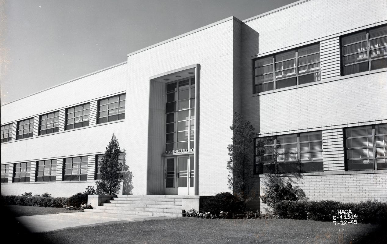 View of the front of the Administration Building in 1945