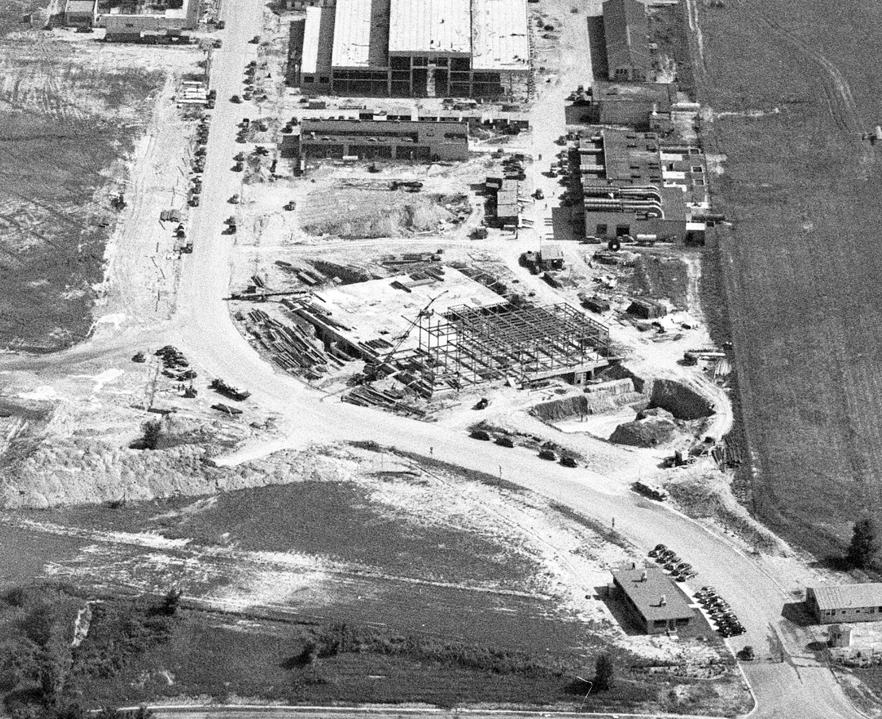 Aerial view of construction site.
