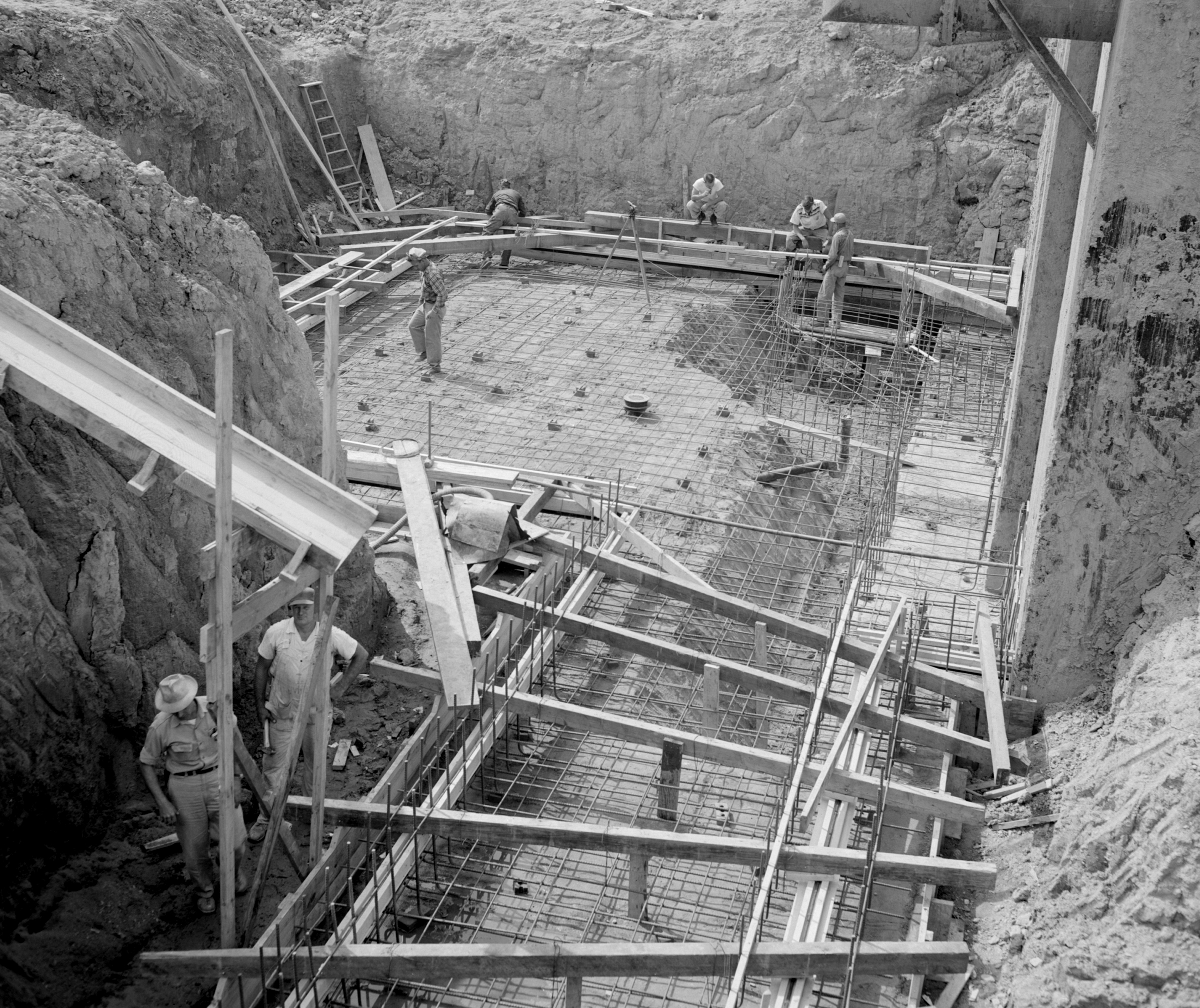 Aerial view of construction site.
