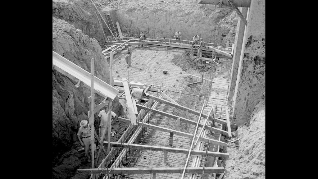 Aerial view of construction site.