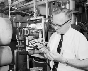 Man holds test sample.