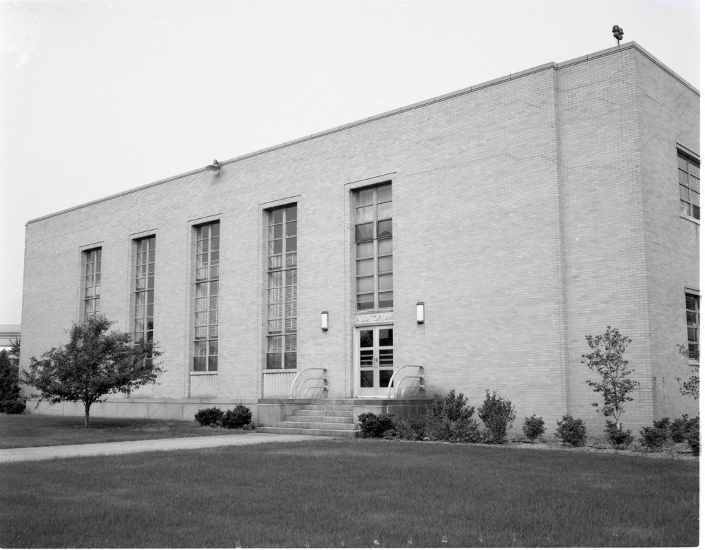 Exterior view of two-story building.