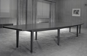 Conference table in empty room.