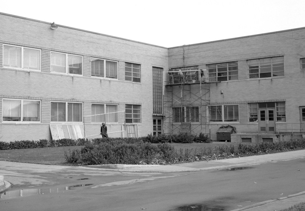 Exterior view of two-story building.