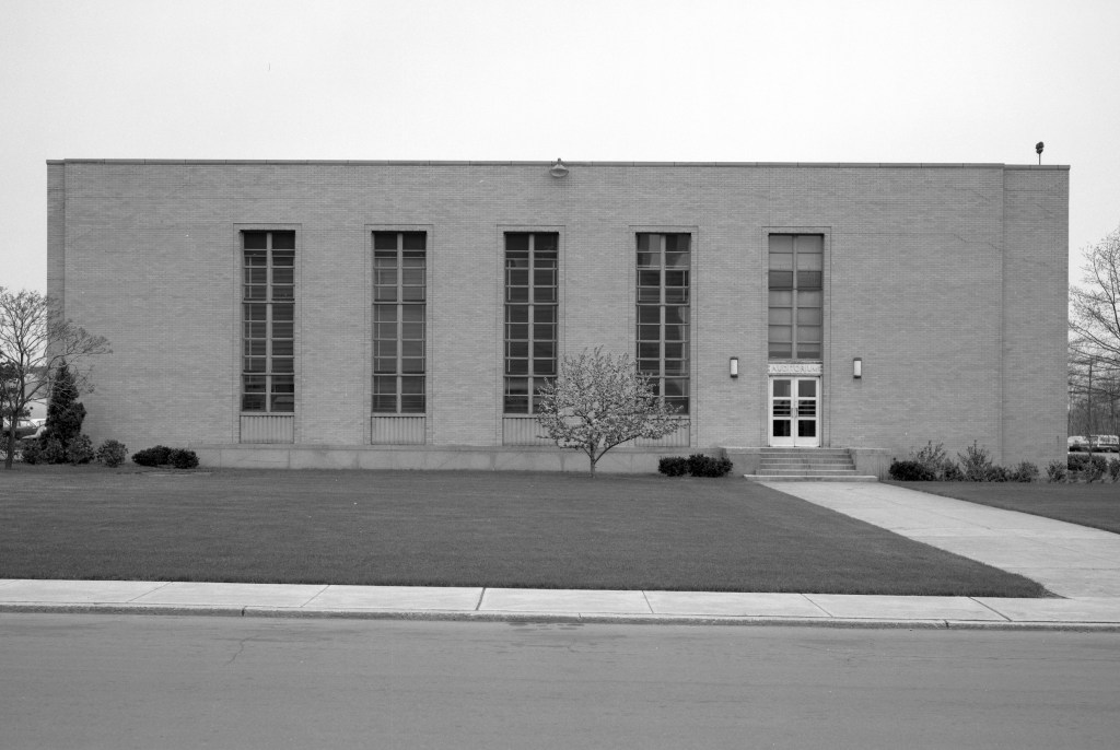 Exterior view of two-story building.