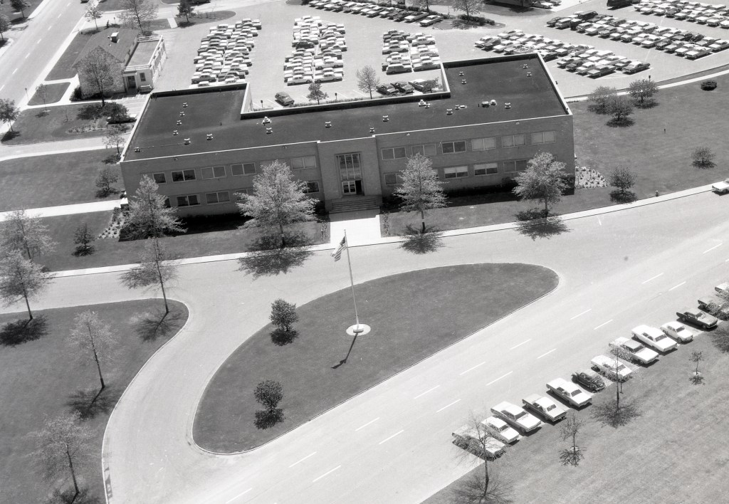 Exterior view of two-story building.