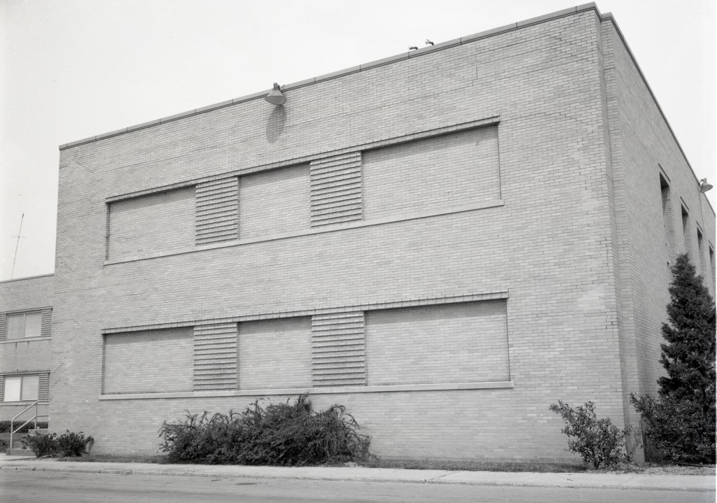 Exterior view of two-story building.