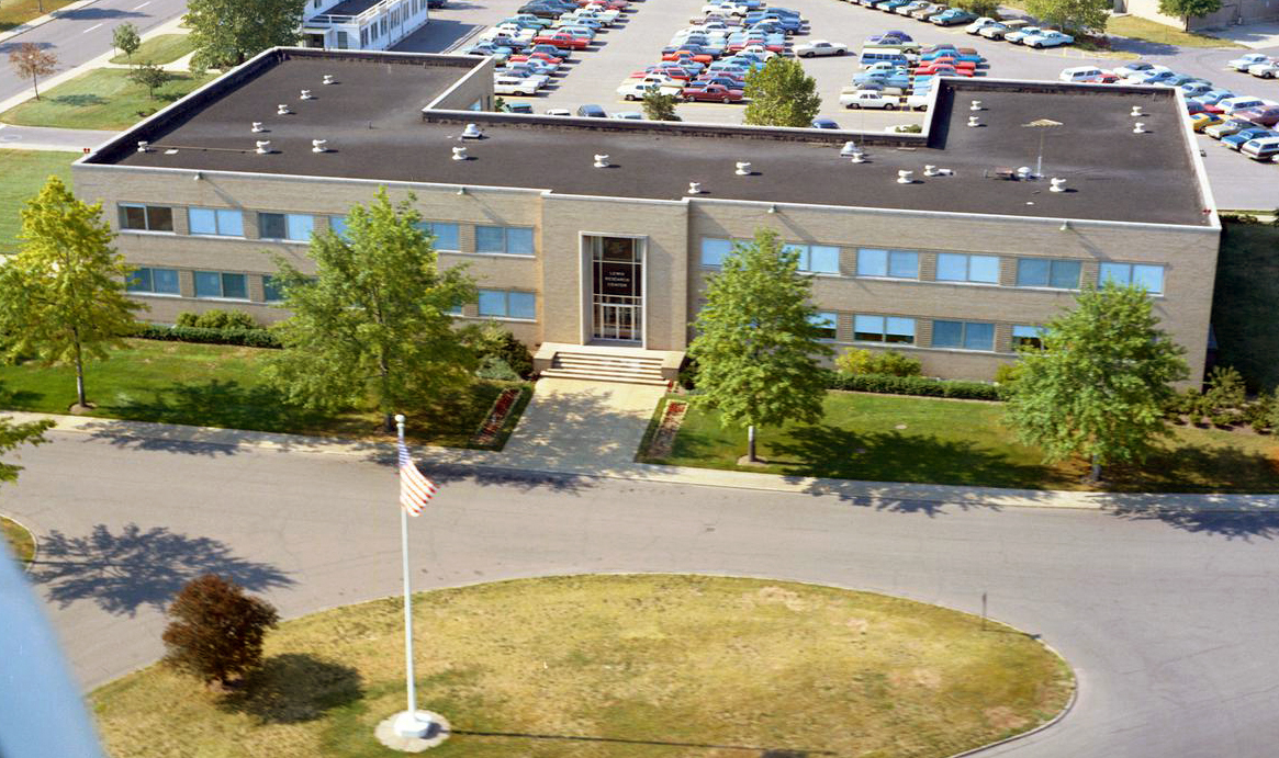 Aerial view of the Administration Building at Glenn Research Center