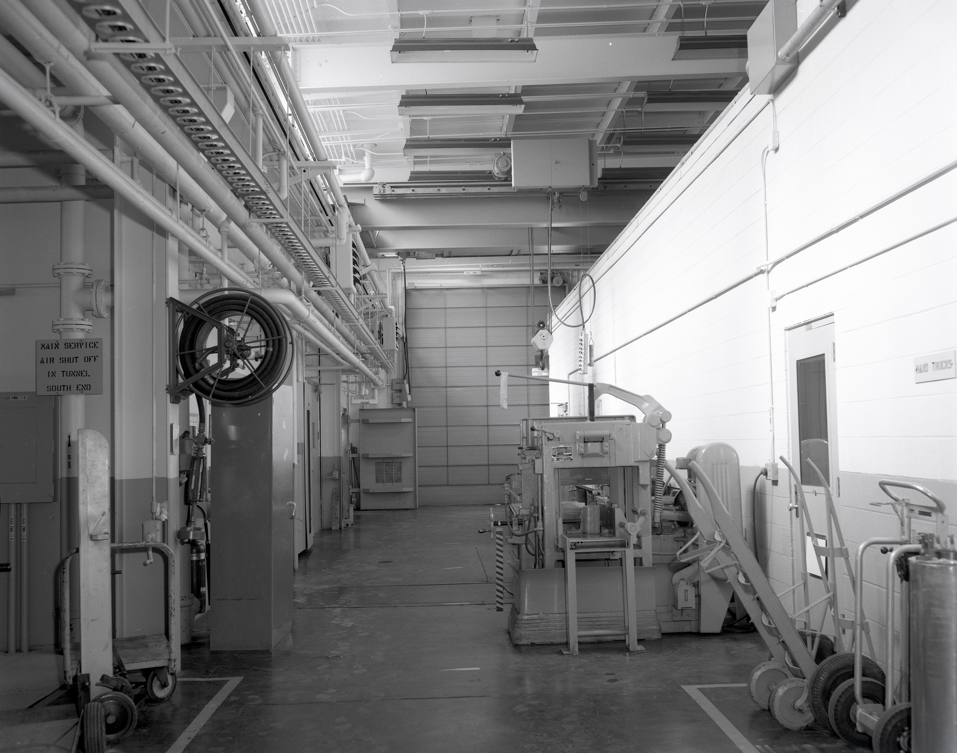 View from the north of the shop area and truck door at the south end of the Special Projects Laboratory.