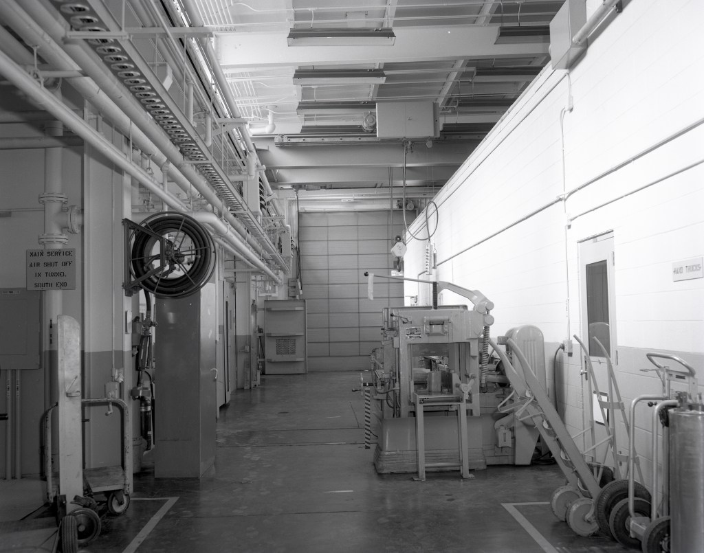 View from the north of the shop area and truck door at the south end of the Special Projects Laboratory.