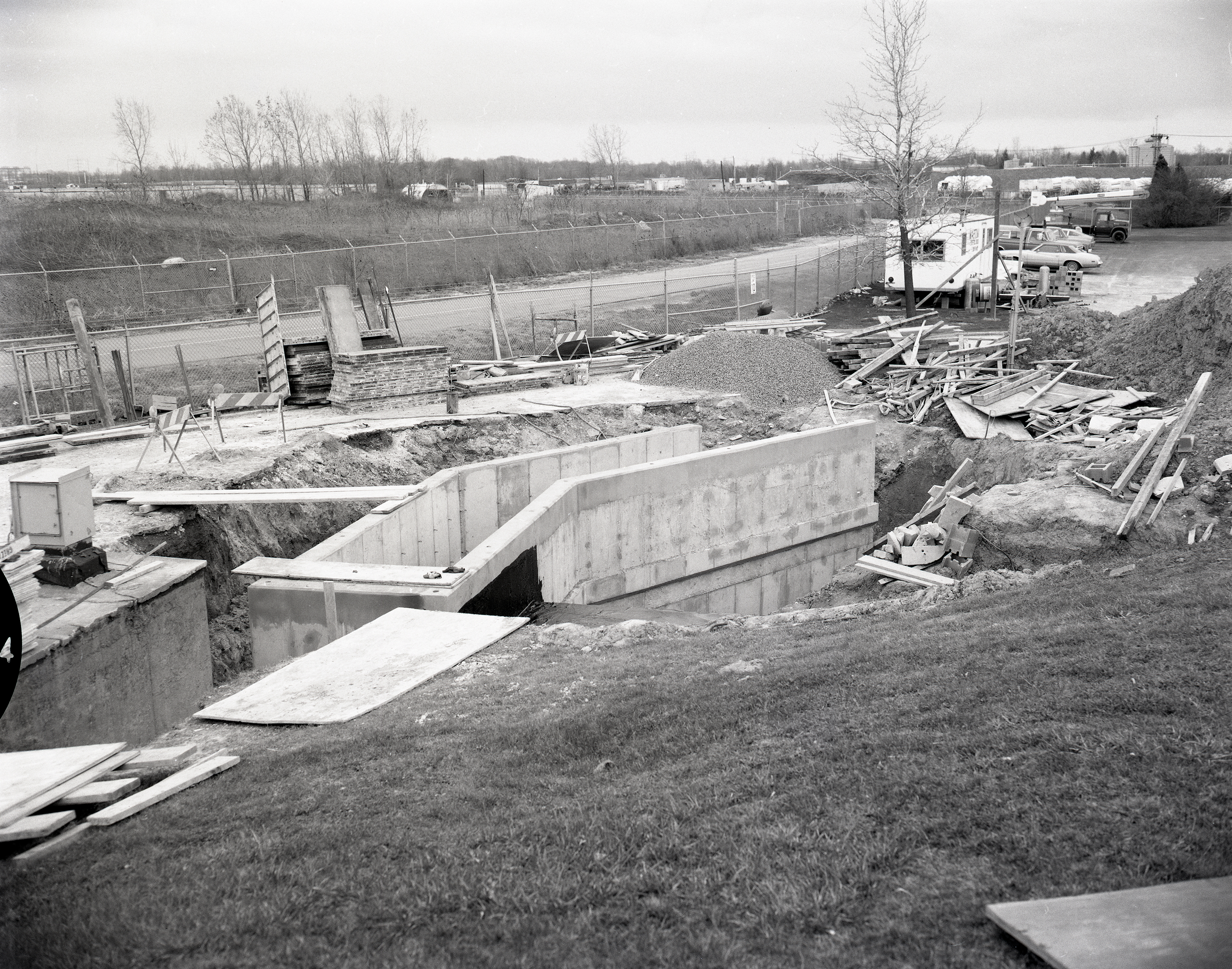 Exterior view of Construction of new stairwell.