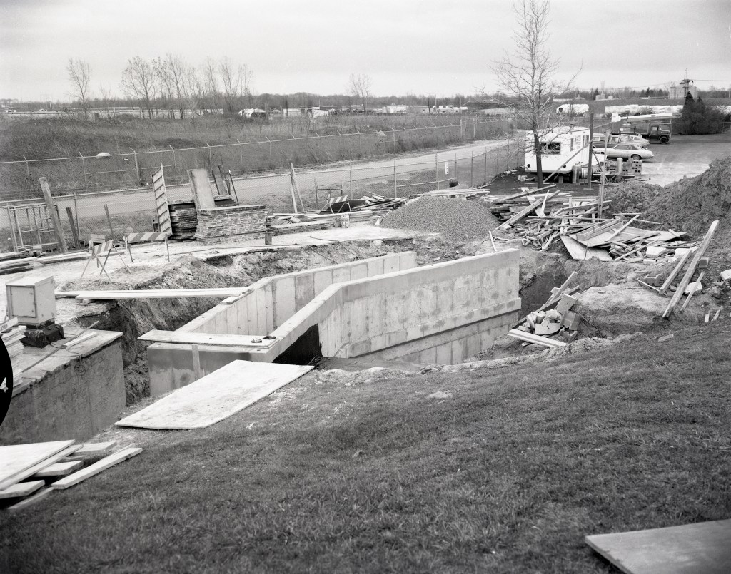 Exterior view of Construction of new stairwell.