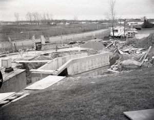 Exterior view of Construction of new stairwell.