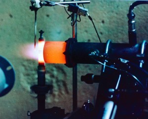 Burner rig firing horizontally.