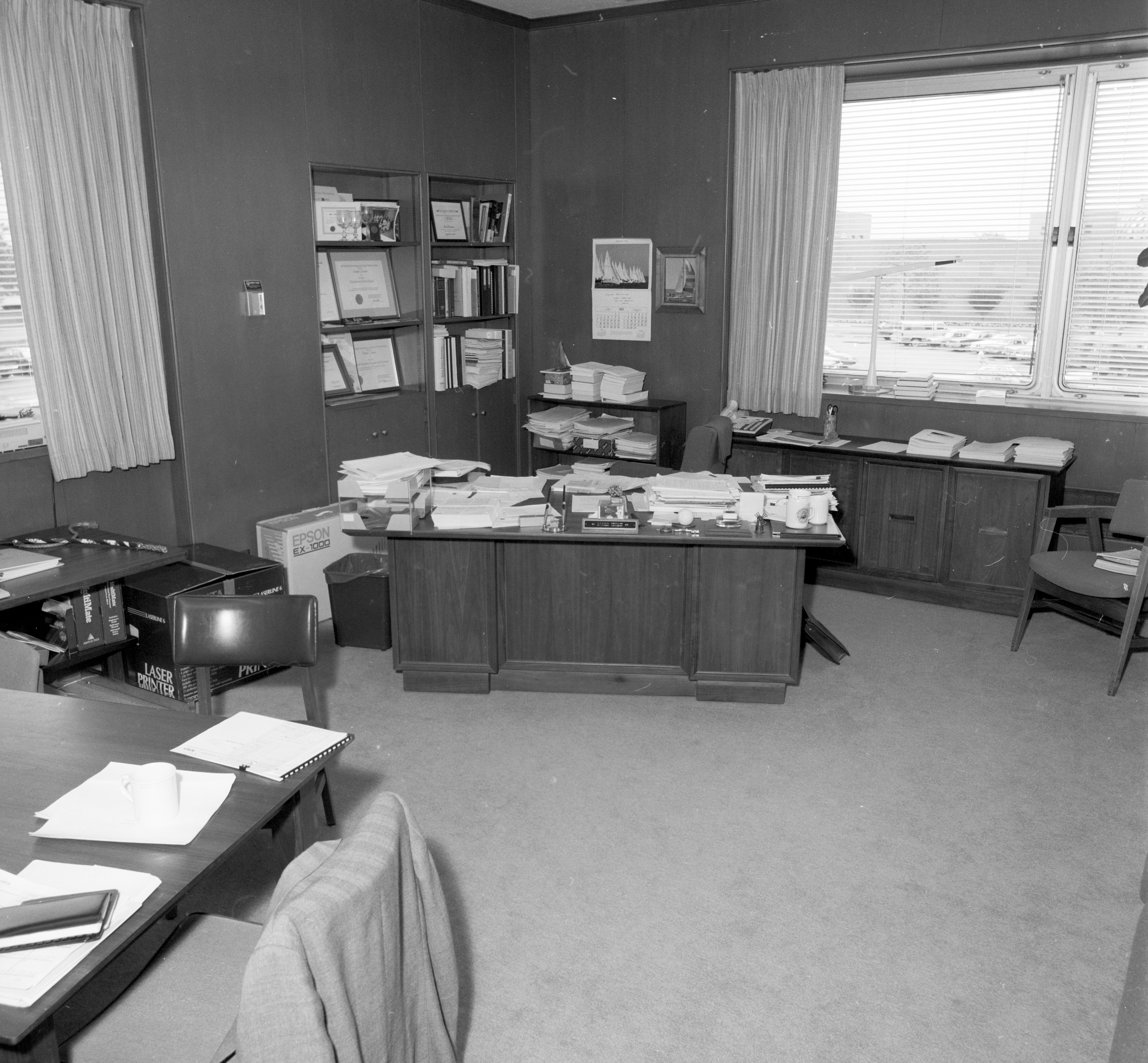 Cluttered desk in office