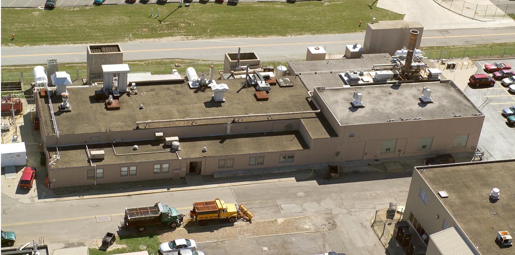 Aerial view of single-story test facility.