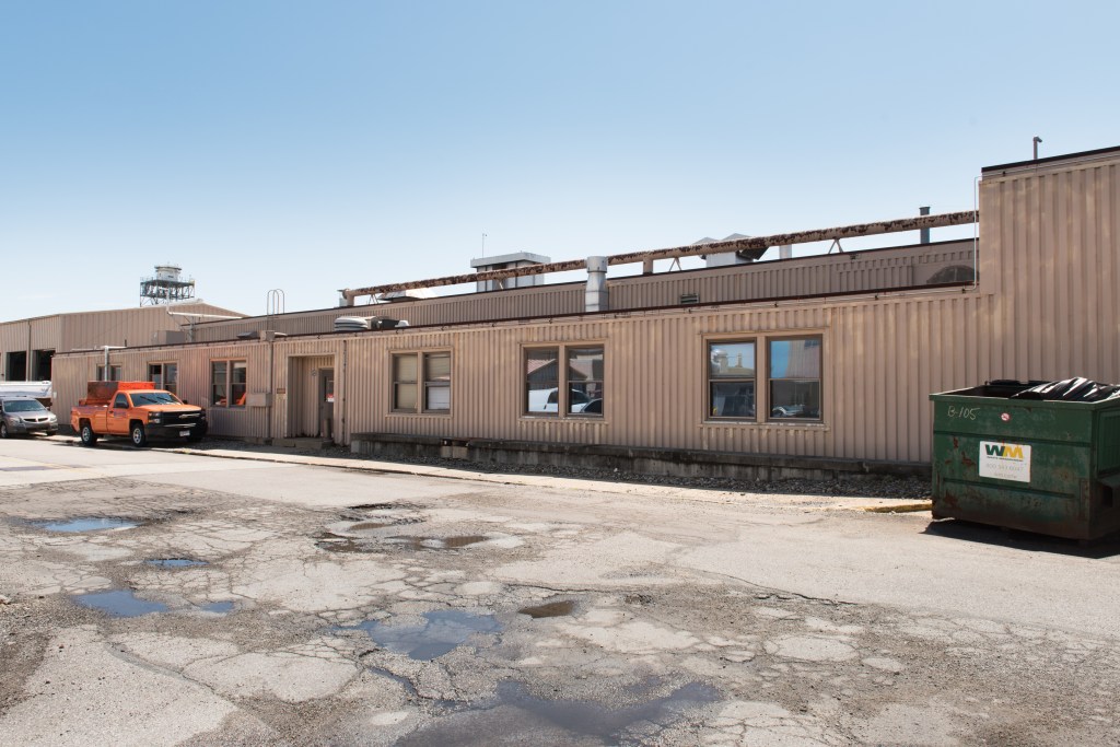 Ground-level view of the front of the SPL building.