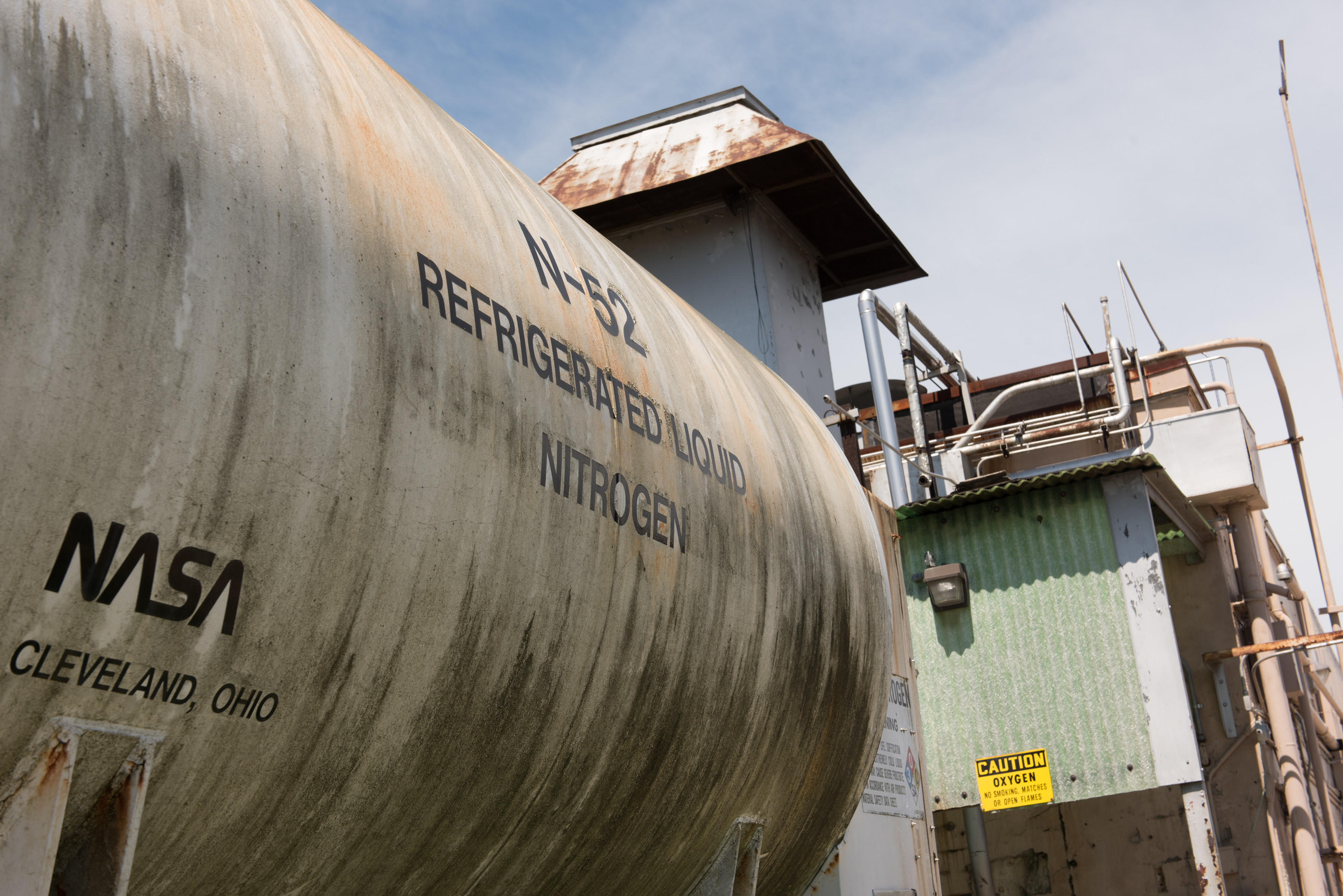 Close up of rusting liquid nitrogen tank.