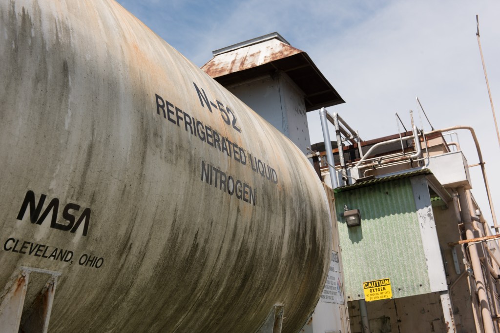 Close up of rusting liquid nitrogen tank.