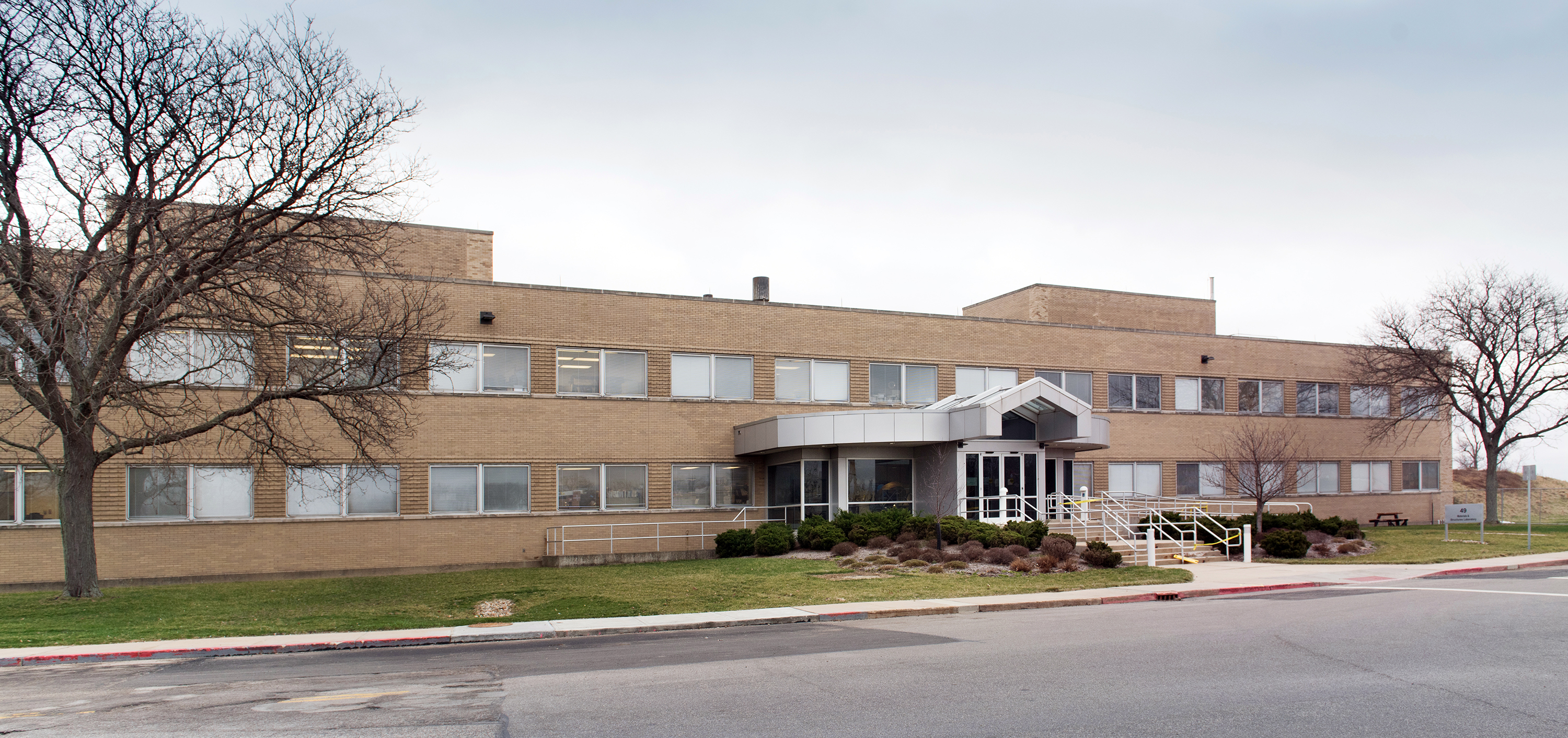 Exterior of brick building.
