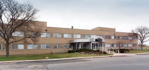 Exterior of brick building.
