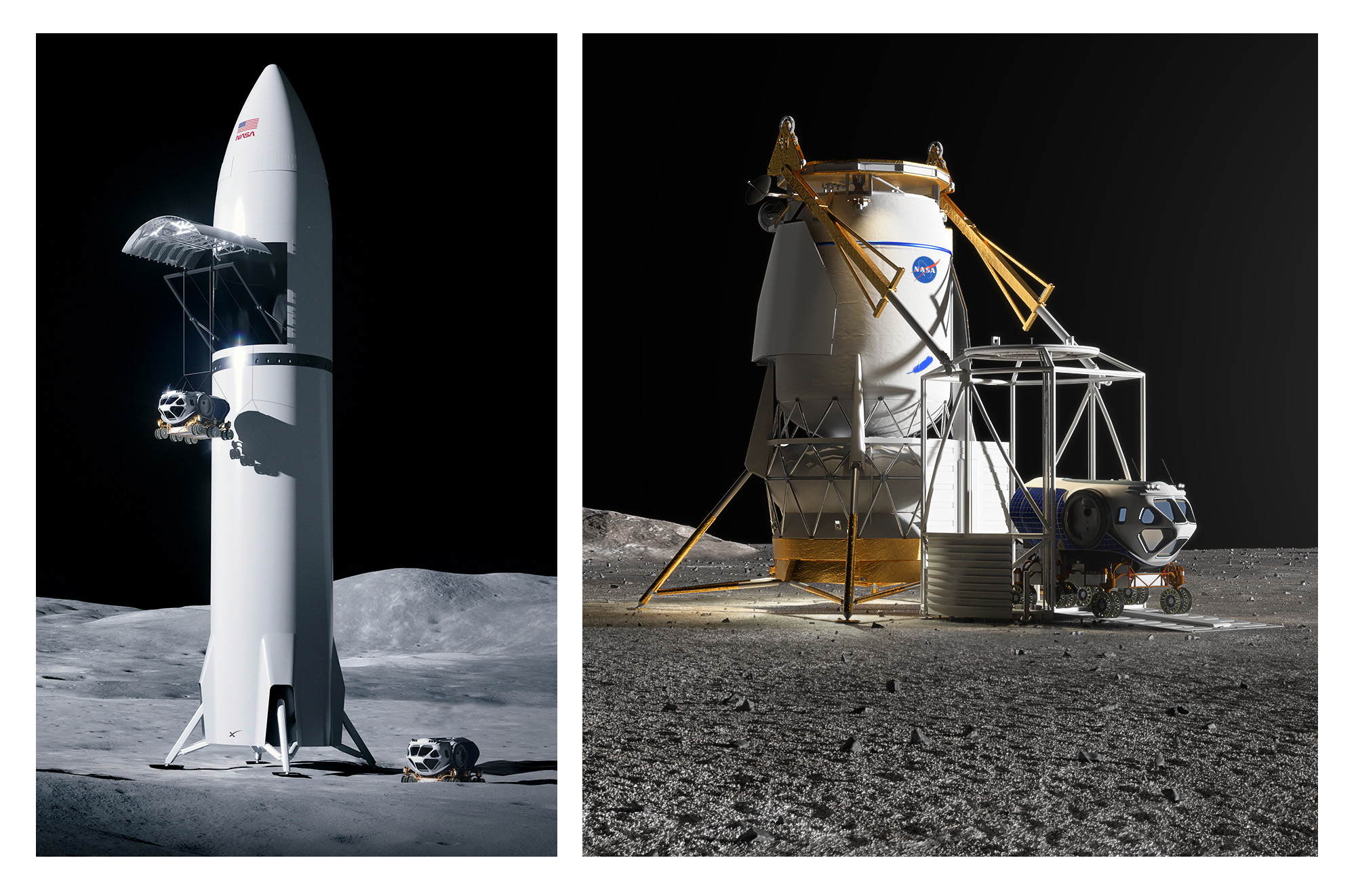 In addition to the landers that will be used for astronauts, the HLS program is also working with its industry providers to develop cargo versions of their crew landers to deliver large pieces of equipment and infrastructure, such as rovers and habitats, to the Moon’s surface in support of exploration.