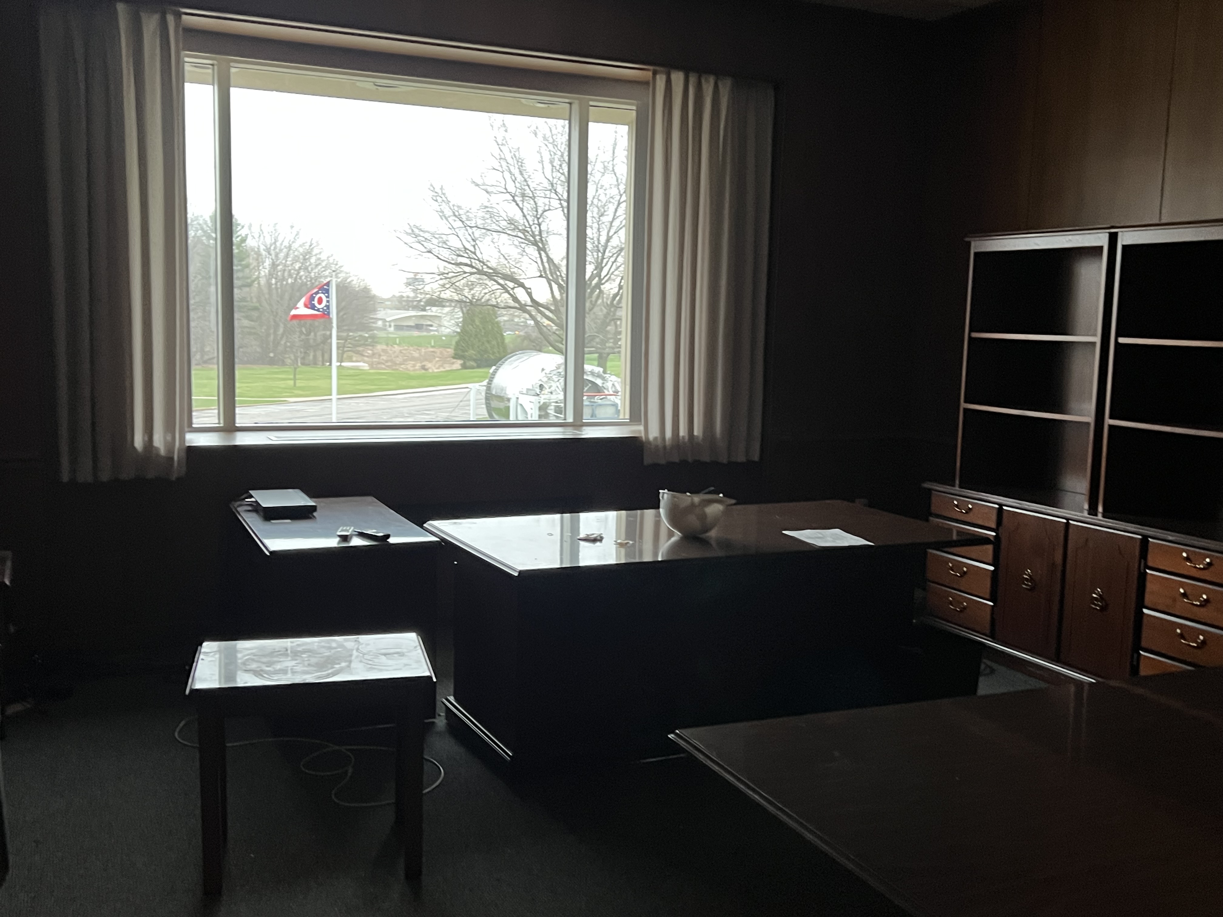 Empty office with window behind.