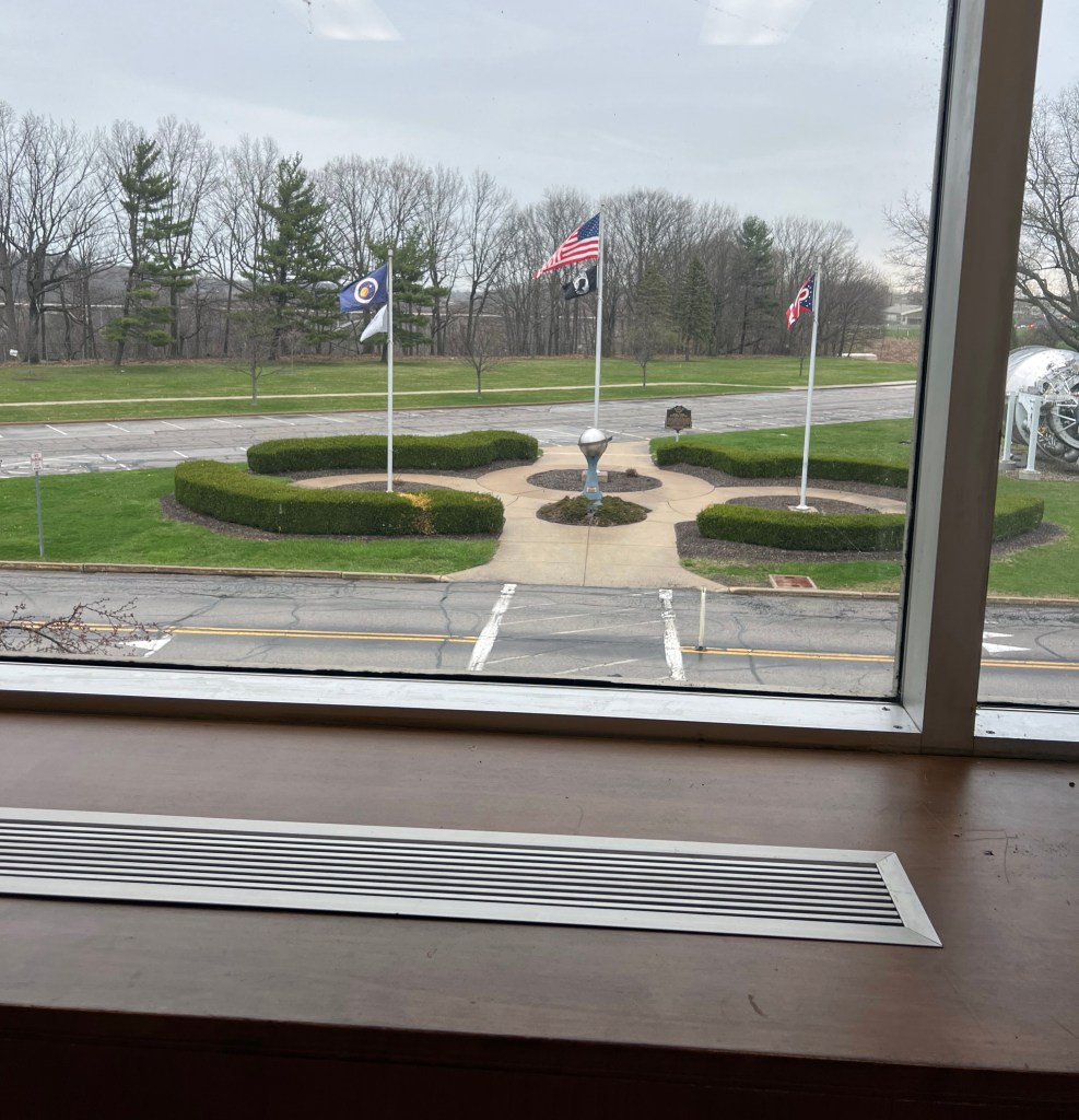 Empty office with window behind.