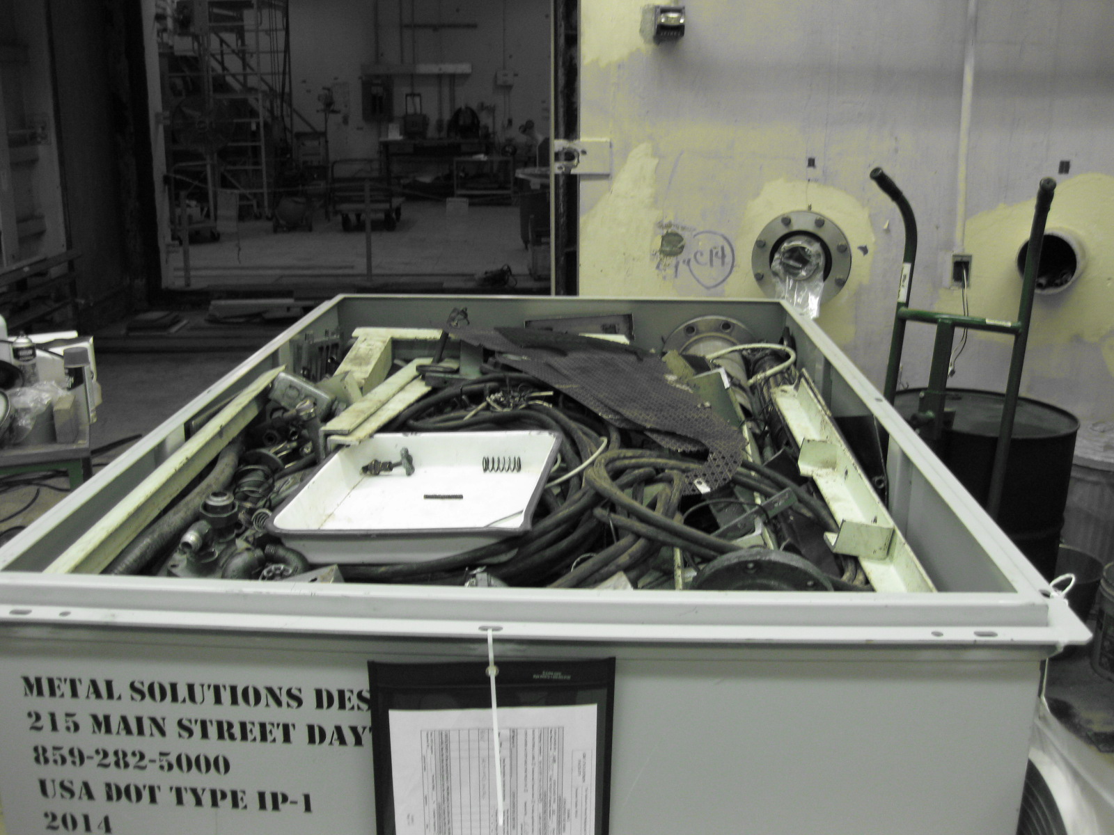 Bins with excess equipment.