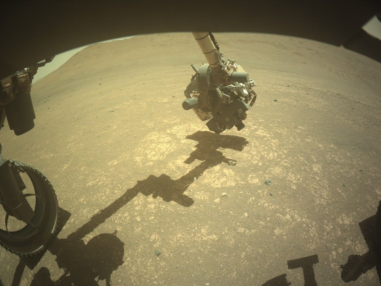 Perseverance acquired this image of the “Strong Island” workspace near Port Anson using its onboard Front Left Hazard Avoidance Camera A (https://science.nasa.gov/mission/mars-2020-perseverance/rover-components/#eyes). This image was acquired on April 12, 2025 (Sol 1473, or Martian day 1,473 of the Mars 2020 mission) at the local mean solar time of 12:50:32.