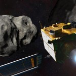 Artist’s impression of NASA’s DART mission, which collided with the asteroid Dimorphos in 2022 to test planetary defense techniques. Open science data practices help researchers identify asteroids that pose a hazard to Earth, opening the possibility for deflection should an impact threat be identified.