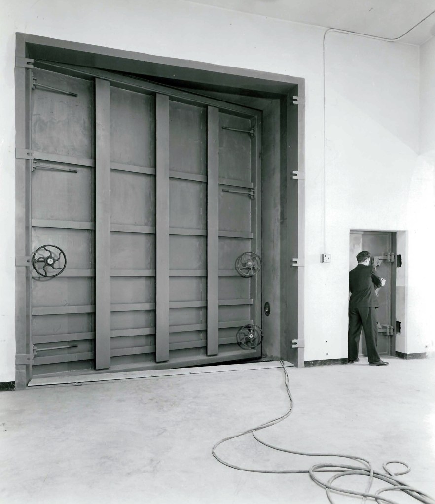 Large entrance door to vault.