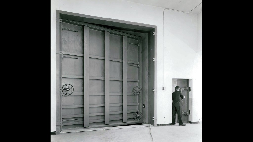 Large entrance door to vault.