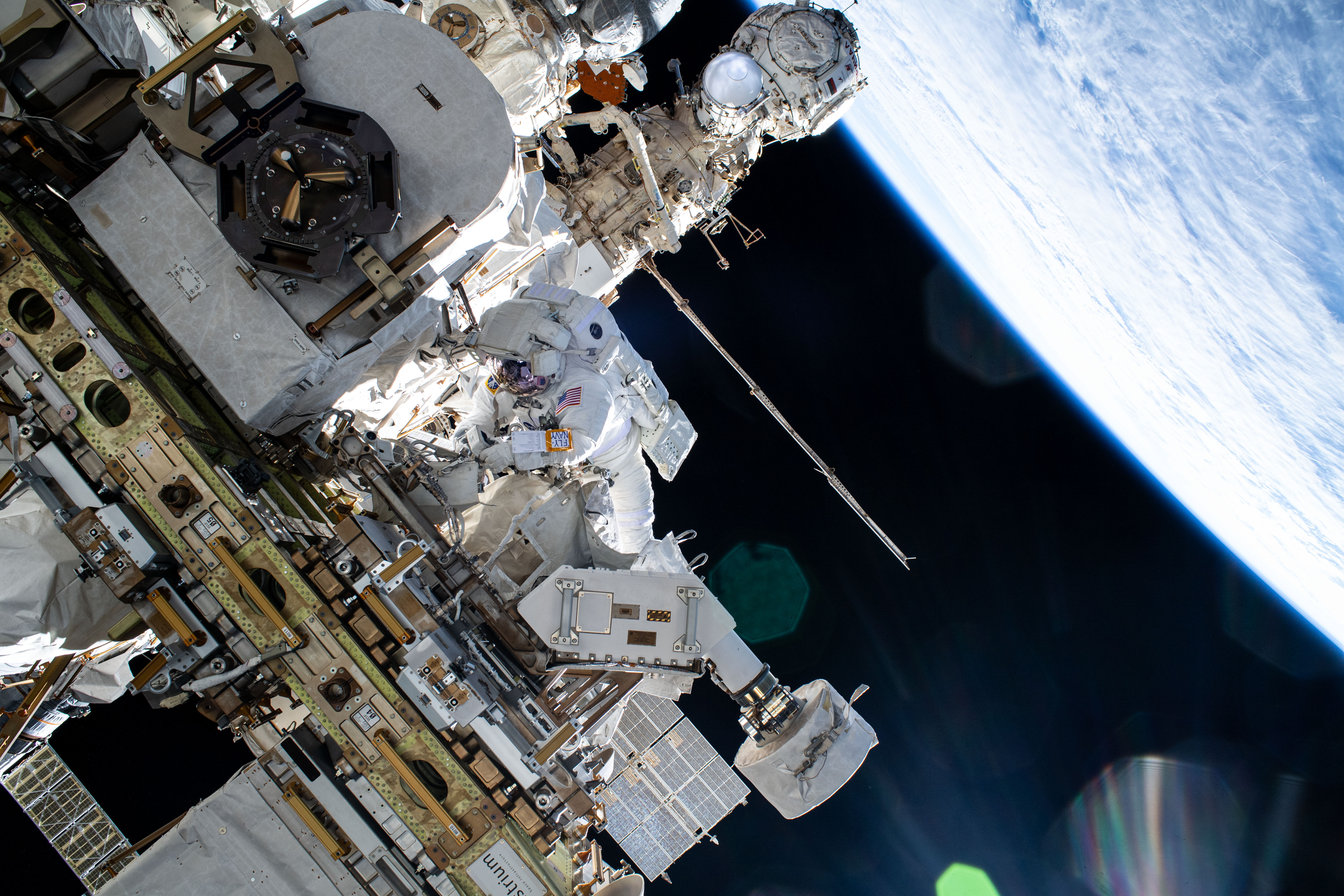 NASA astronaut and Expedition 72 Flight Engineer Butch Wilmore works outside the International Space Station during a five-hour and 26-minute space...
