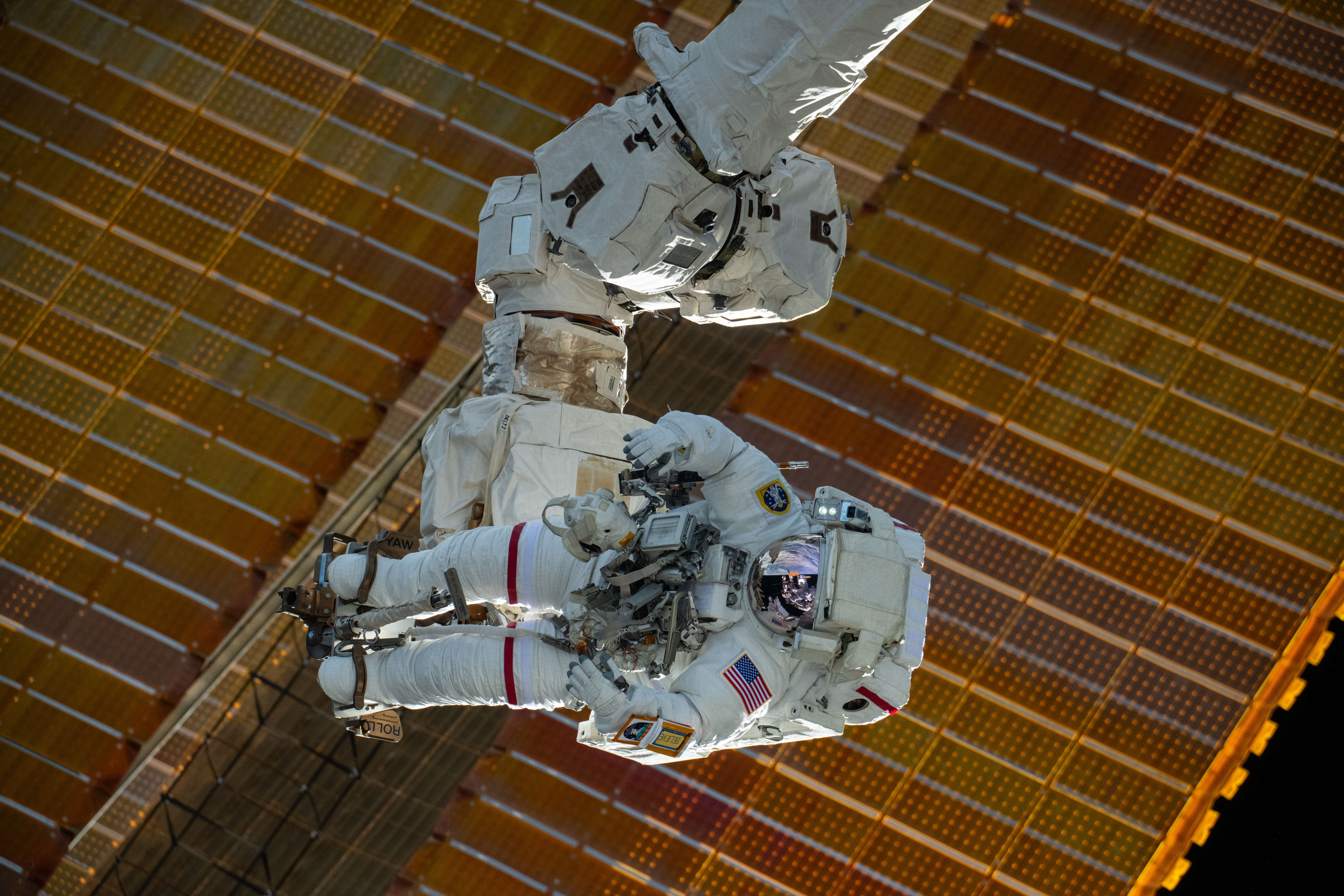 NASA astronaut and Expedition 72 Commander Suni Williams is attached to the Canadarm2 robotic arm's latching end effector while being maneuvered to...