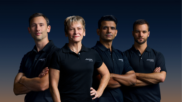 The Axiom Mission 4, or Ax-4, crew will launch aboard a SpaceX Dragon spacecraft to the International Space Station from NASA’s Kennedy Space Center in Florida. From left to right: ESA (European Space Agency) astronaut Sławosz Uznański-Wiśniewski of Poland, former NASA astronaut Peggy Whitson, ISRO (Indian Space Research Organization) astronaut Shubhanshu Shukla, and Tibor Kapu of Hungary.