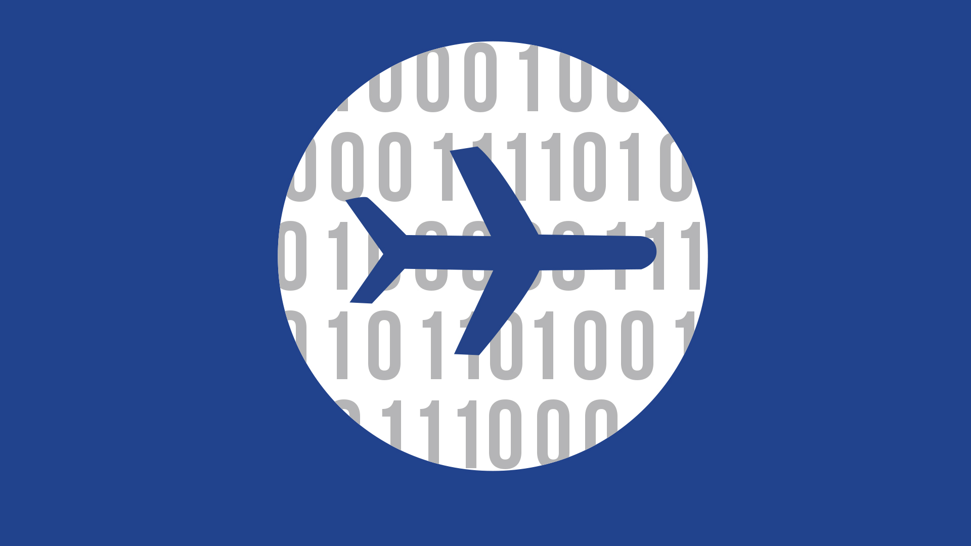 The image depicts an aircraft flying over a background of 1’s and 0’s. This illustrates the query-based services that give users access to specific data based on their requests.