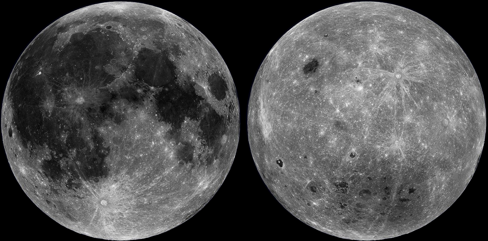 Moon’s near side, left, and far side
