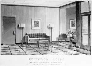 Watercolor rendering of the lobby.