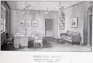 Watercolor rendering of directors office.