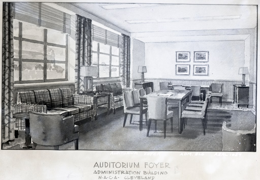 Watercolor rendering of the foyer room.