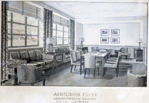 Watercolor rendering of the foyer room.