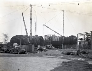 Cranes constructing the AWT shell.