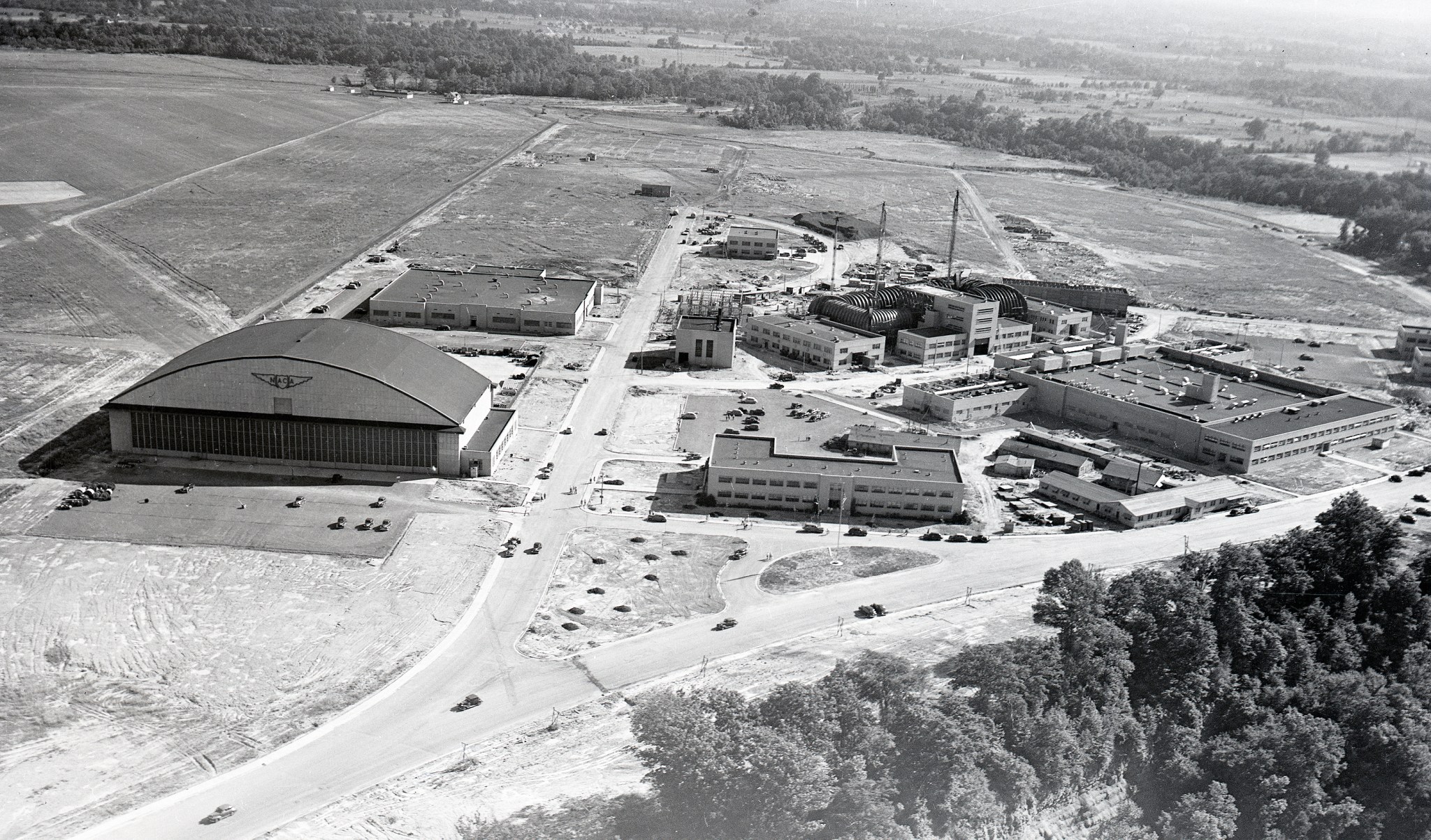 Aerial view of the Administration Building area in the 1940s