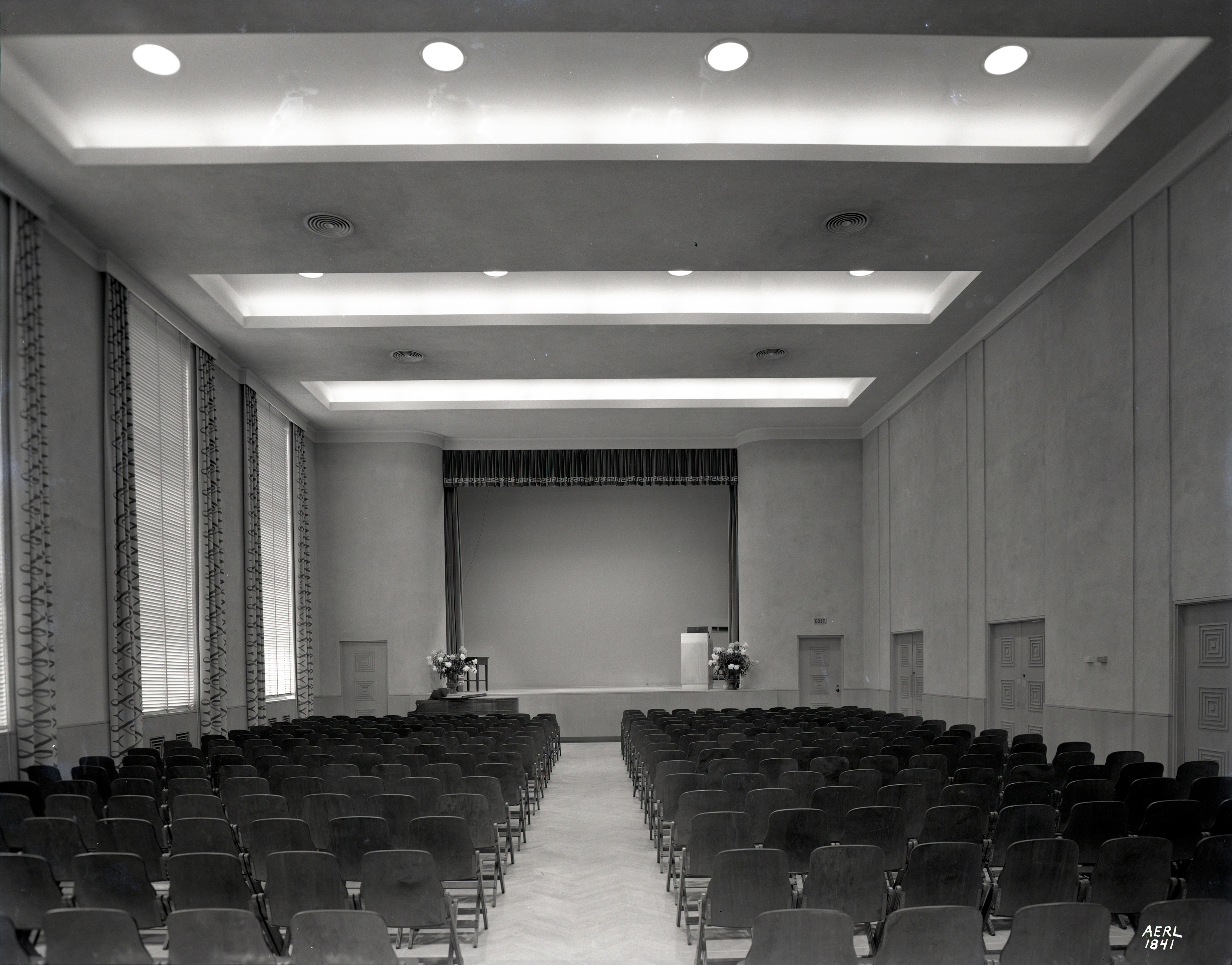 View from back of empty auditorium.