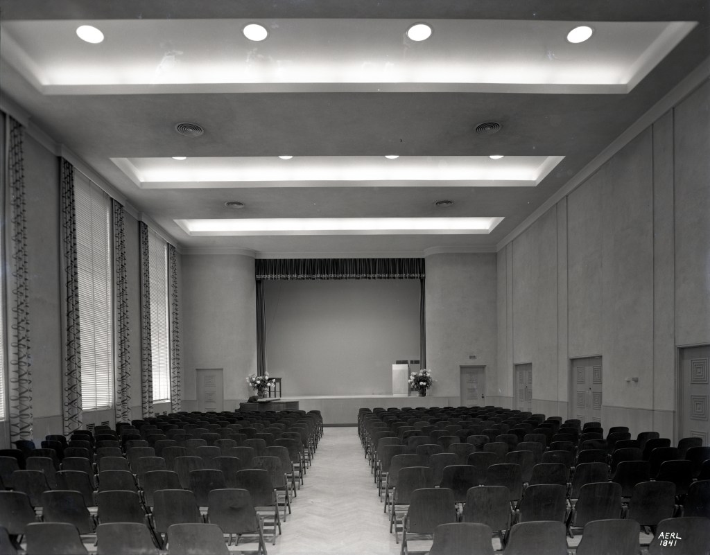 View from back of empty auditorium.
